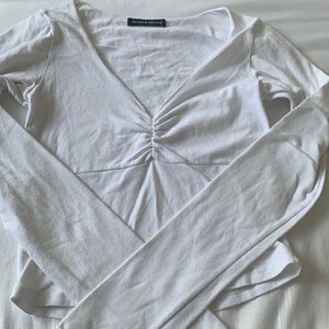 Brandy Melville White V-Neck Long Sleeve
